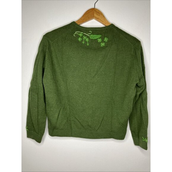 Vintage 50's Wool Angora Cashmere Green Beaded Cardigan Sweater Women’s Small - Picture 11 of 13